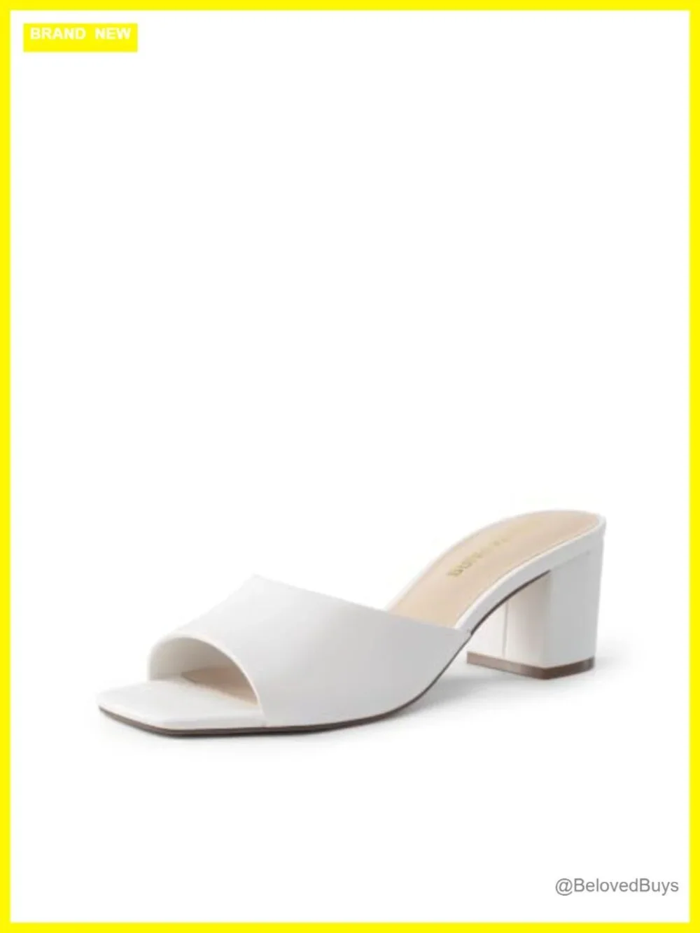 Square Toe Chunky Heel Mules Slip On Sandals Block Heel Faux Leather